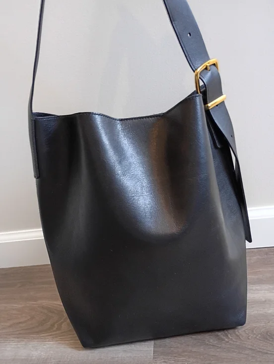 Madewell Classic True Black Cow Leather The Essential Bucket Tote Bag Mininalist - Picture 2 of 9